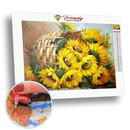 Panier de tournesols au sol | Broderie diamant toile entière - Dessin Dessin crayon Fleur Fleur et plante Produit