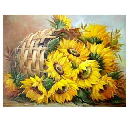 Panier de tournesols au sol | Broderie diamant toile entière - Dessin Dessin crayon Fleur Fleur et plante Produit