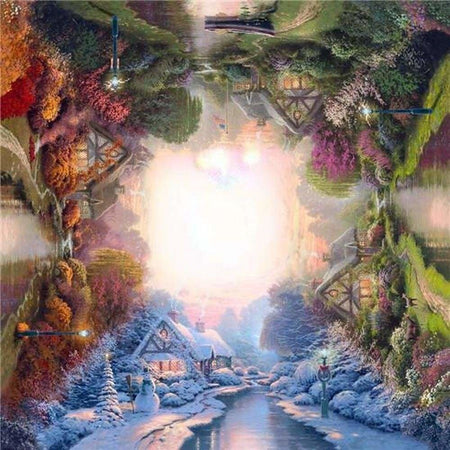 Paysages 4 saisons - modèle M002 | Broderie diamant complet - Automne Hiver Paysage Printemps Produit