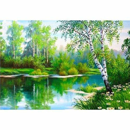 Peinture sur le thème de lété en foret - modèle M001 | Caneva diamant - En forêt Paysage Produit Été