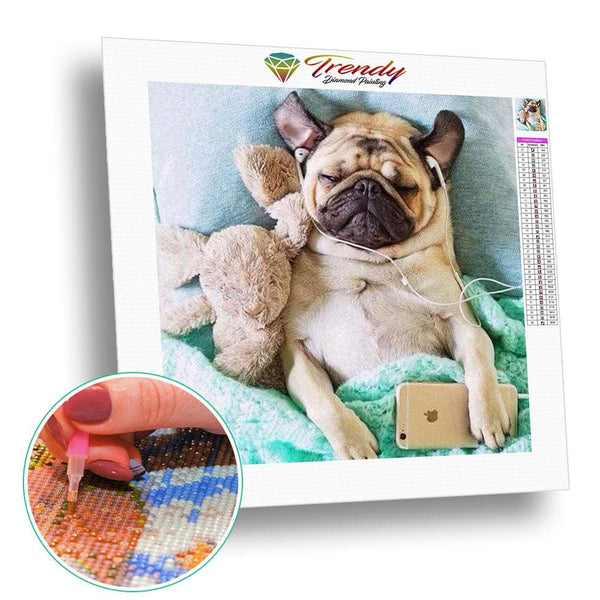 Pépère le chien et son Iphone | Peinture diamant - Animaux Chien Produit