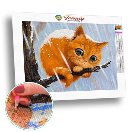 Petit chaton triste sous la neige | Broderie diamant complet - Animaux Chat Produit