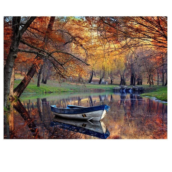 Petite barque sur leau en automne | Diamond painting kit - Automne Paysage Produit