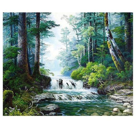 Petite chute deau en pleine forêt | Broderie diamant - En forêt Paysage Produit