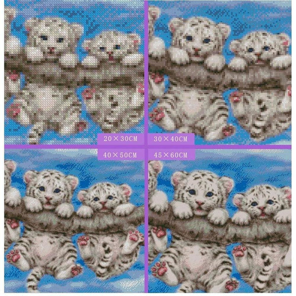 Petits tigres blanc | Peinture diamant - Animaux Produit Tigre