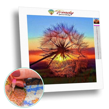Pissenlits admirant le couché de soleil - modèle M003 | Broderie diamant toile entière - Fleur Fleur et plante Paysage Produit À la mer