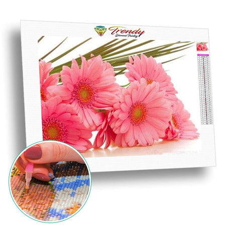 Quelques gerberas rosé | Toile diamant - Fleur Fleur et plante Produit
