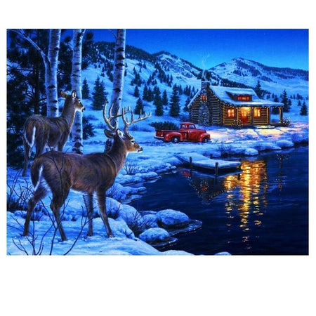 Rennes observant la maison | Broderie point de diamant - Animaux Autres animaux Produit