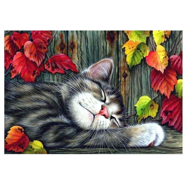 Ronflette la chatte dormeuse | Toile diamant - Animaux Chat Produit