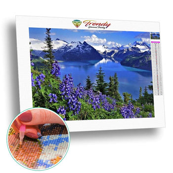 Vue imprenable sur les monts enneigés | Broderie diamant kit - Paysage Printemps Produit À la montagne