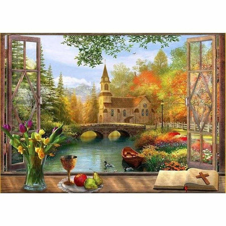 Vue sur châteaux - modèle M002 | Tableau diamant - Au village En ville Paysage Produit