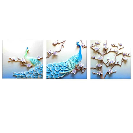3 Pièces - Beau paon sur branche | Caneva diamant - 3 pcs Animaux Multi Oiseau Produit