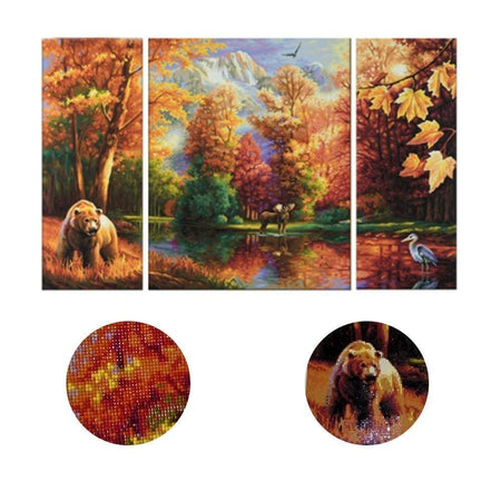 3 Pièces - Forêt en automne | Peinture diamant - 3 pcs Animaux Autres animaux Multi Produit