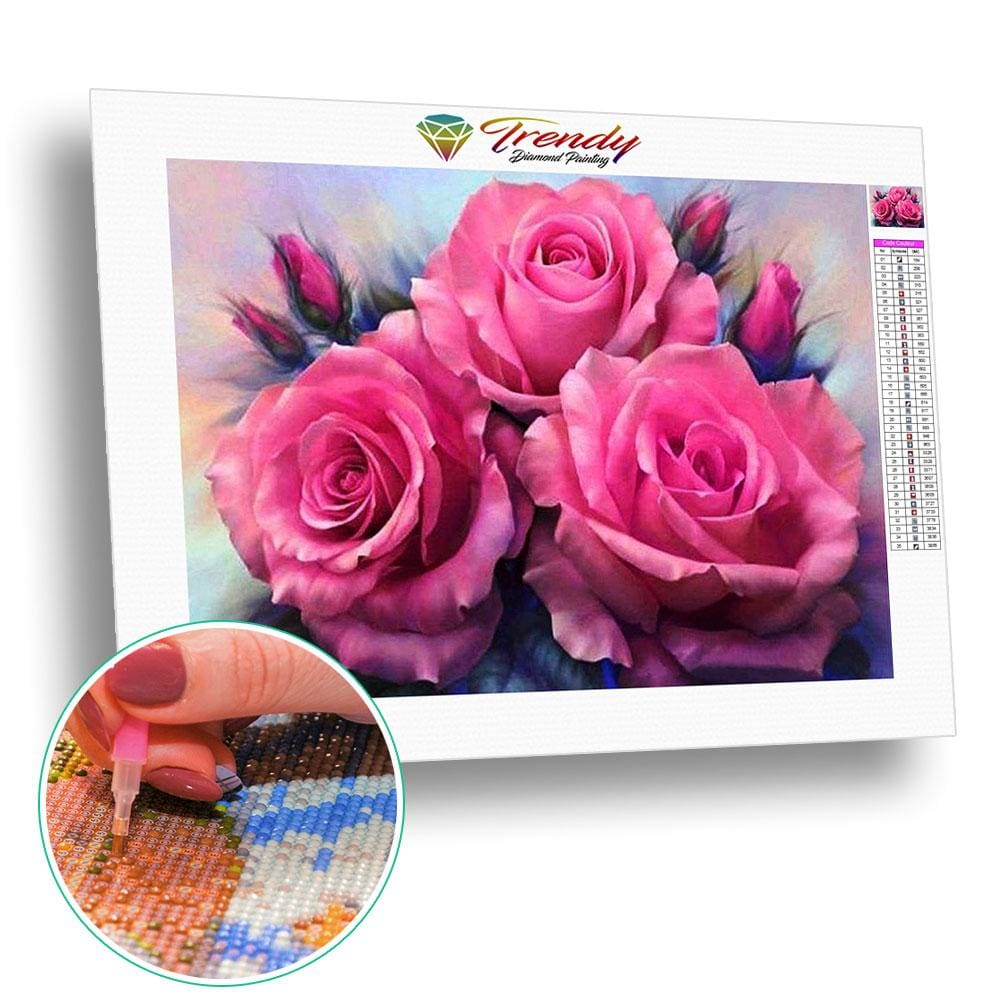 3 Roses roses | Broderie diamant kit complet - Fleur Fleur et plante Produit