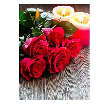 5 Roses accompagnées de bougies | Caneva diamant - Fleur Fleur et plante Produit