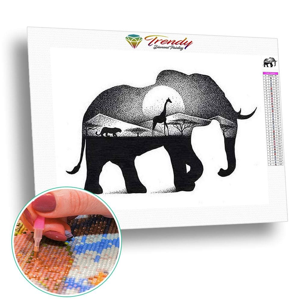 Animaux noir et blanc - modèle M001 | Diamond painting grand format - Animaux Autres animaux Produit Éléphant