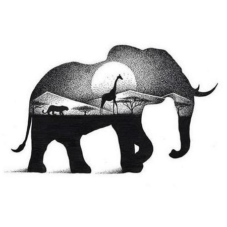 Animaux noir et blanc - modèle M001 | Diamond painting grand format - Animaux Autres animaux Produit Éléphant