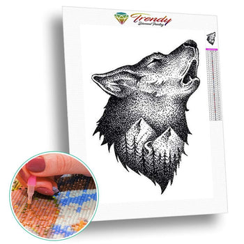 Animaux noir et blanc - modèle M008 | Broderie diamant toile entière - Animaux Autres animaux Chien Loup Produit