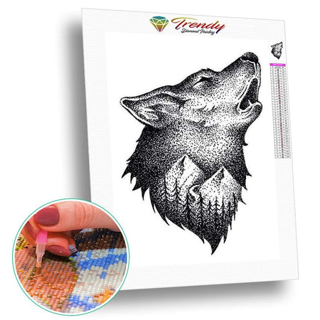 Animaux noir et blanc - modèle M008 | Broderie diamant toile entière - Animaux Autres animaux Chien Loup Produit