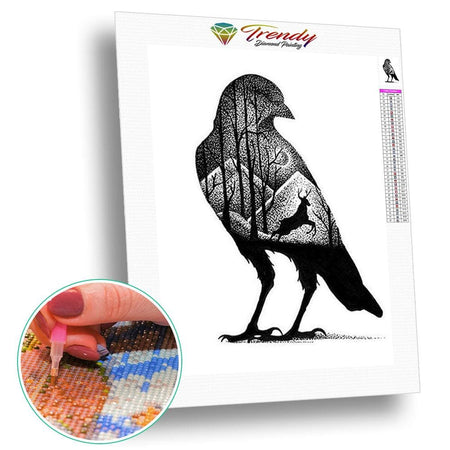 Animaux noir et blanc - modèle M009 | Broderie point de diamant - Animaux Autres animaux Corbeau Oiseau Produit