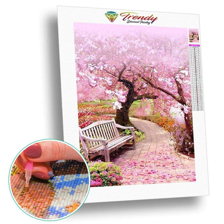Banc public printanier | Broderie de diamant - Paysage Printemps Produit