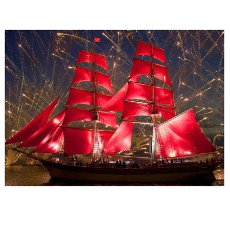 Bateau à voile rouge | Tableau de diamant - Paysage Produit À la mer