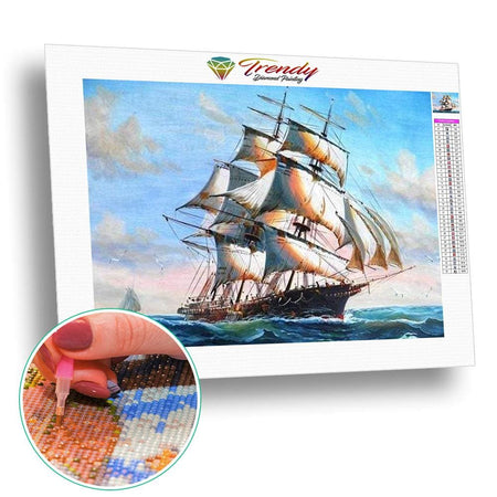 Bateaux à voiles sur la mer - modèle M003 | Broderie diamant - Paysage Produit À la mer
