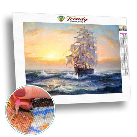 Bateaux à voiles sur la mer - modèle M004 | Caneva diamant - Paysage Produit À la mer