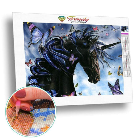 Black Angelo la licorne obscure | Broderie diamant toile entière - Animaux Cheval Licorne Papillon Produit