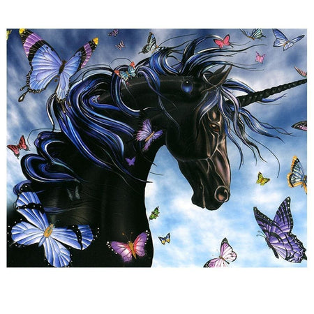 Black Angelo la licorne obscure | Broderie diamant toile entière - Animaux Cheval Licorne Papillon Produit