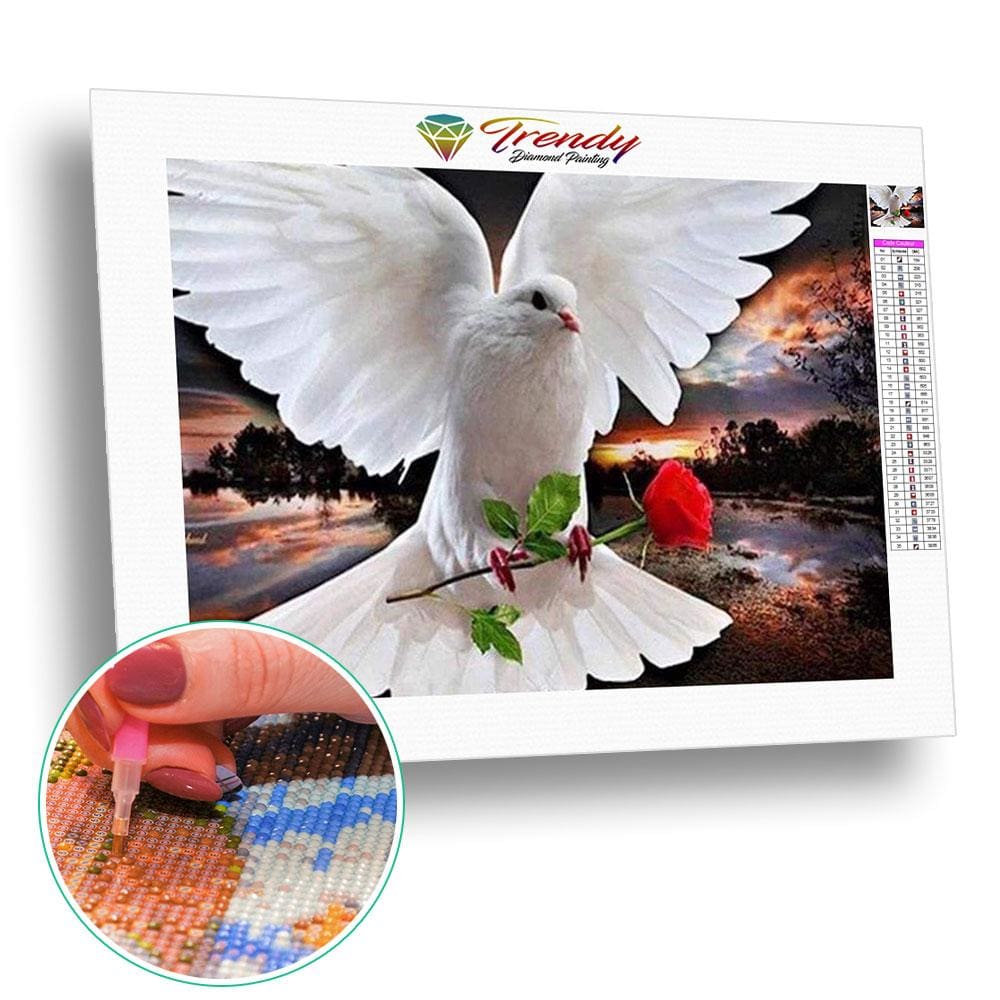 Blanche colombe et rose rouge | Broderie point de diamant - Animaux Oiseau Produit