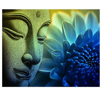 Bouddha fleur de lotus bleu vert | Toile diamant - Bouddhisme Bouddhisme et Hindouisme Fleur Fleur et plante Produit