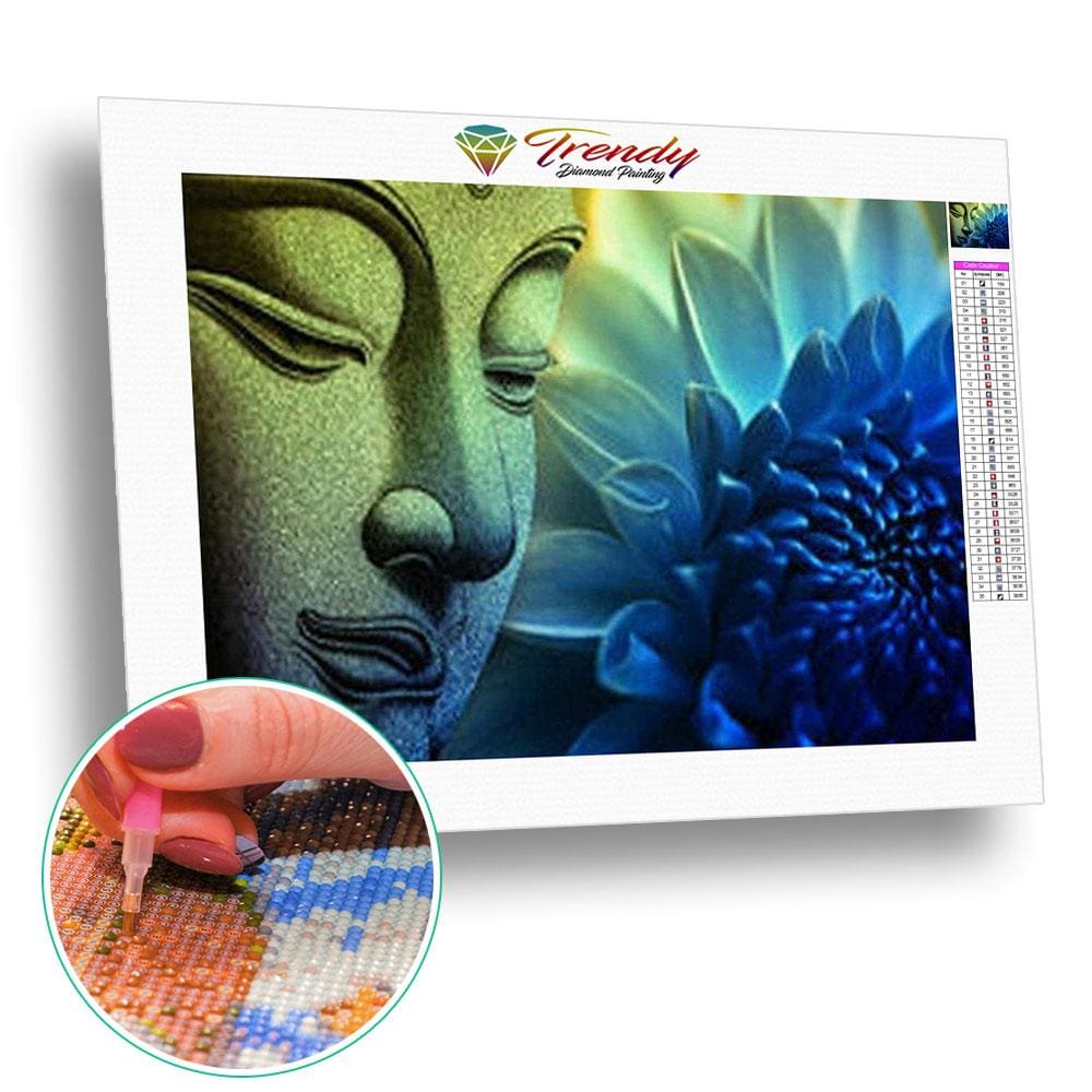 Bouddha fleur de lotus bleu vert | Toile diamant - Bouddhisme Bouddhisme et Hindouisme Fleur Fleur et plante Produit