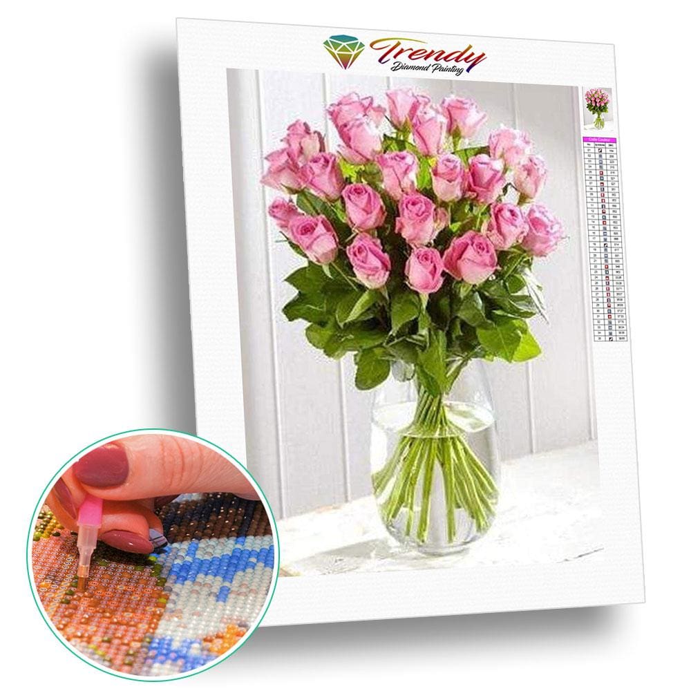 Bouquet de Roses dans leur vase - modèle M001 | Broderie de diamant - Fleur Fleur et plante Produit