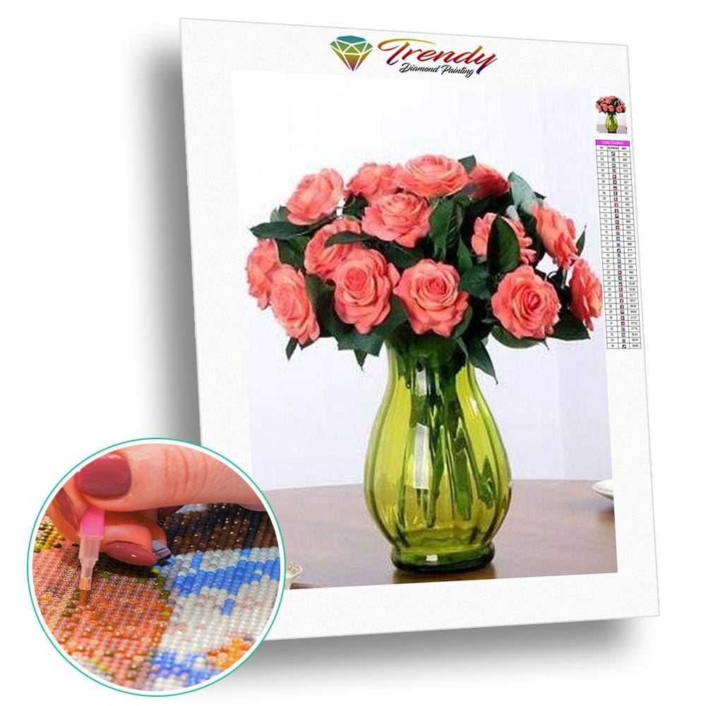 Bouquet de Roses dans leur vase - modèle M002 | Diamond painting complet - Fleur Fleur et plante Produit