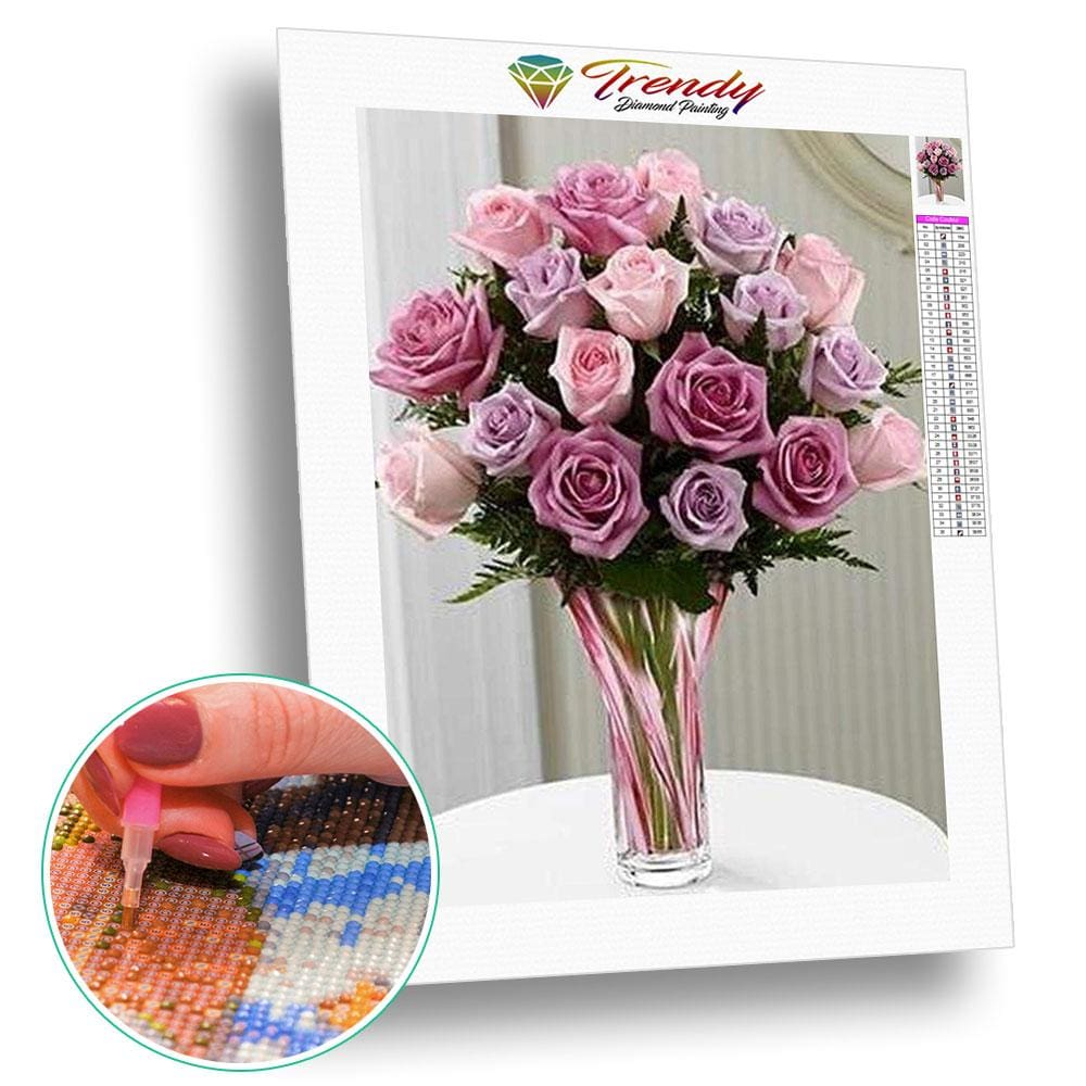 Bouquet de Roses dans leur vase - modèle M003 | Toile de diamant - Fleur Fleur et plante Produit