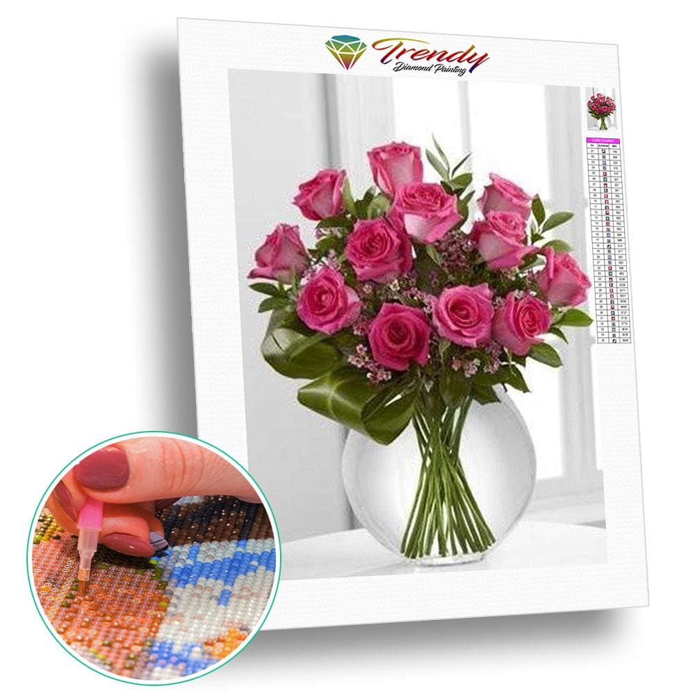 Bouquet de Roses dans leur vase - modèle M004 | Tableau de diamant - Fleur Fleur et plante Produit