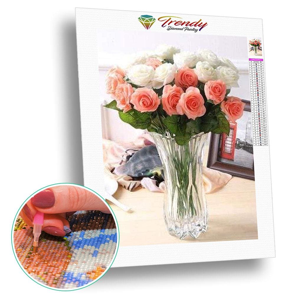 Bouquet de Roses dans leur vase - modèle M005 | Diamond painting grand format - Fleur Fleur et plante Produit