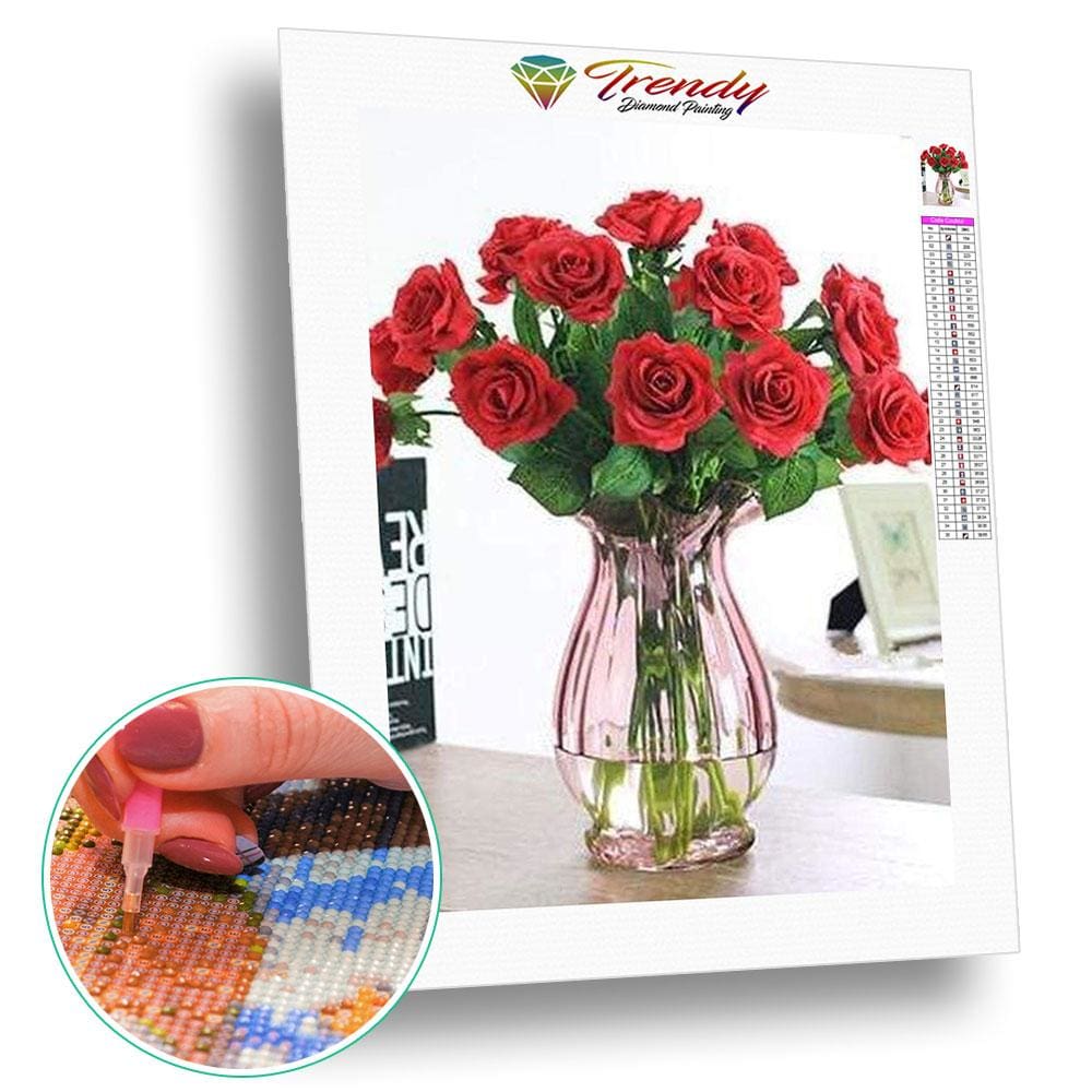 Bouquet de Roses dans leur vase - modèle M007 | Kit broderie diamant - Fleur Fleur et plante Produit