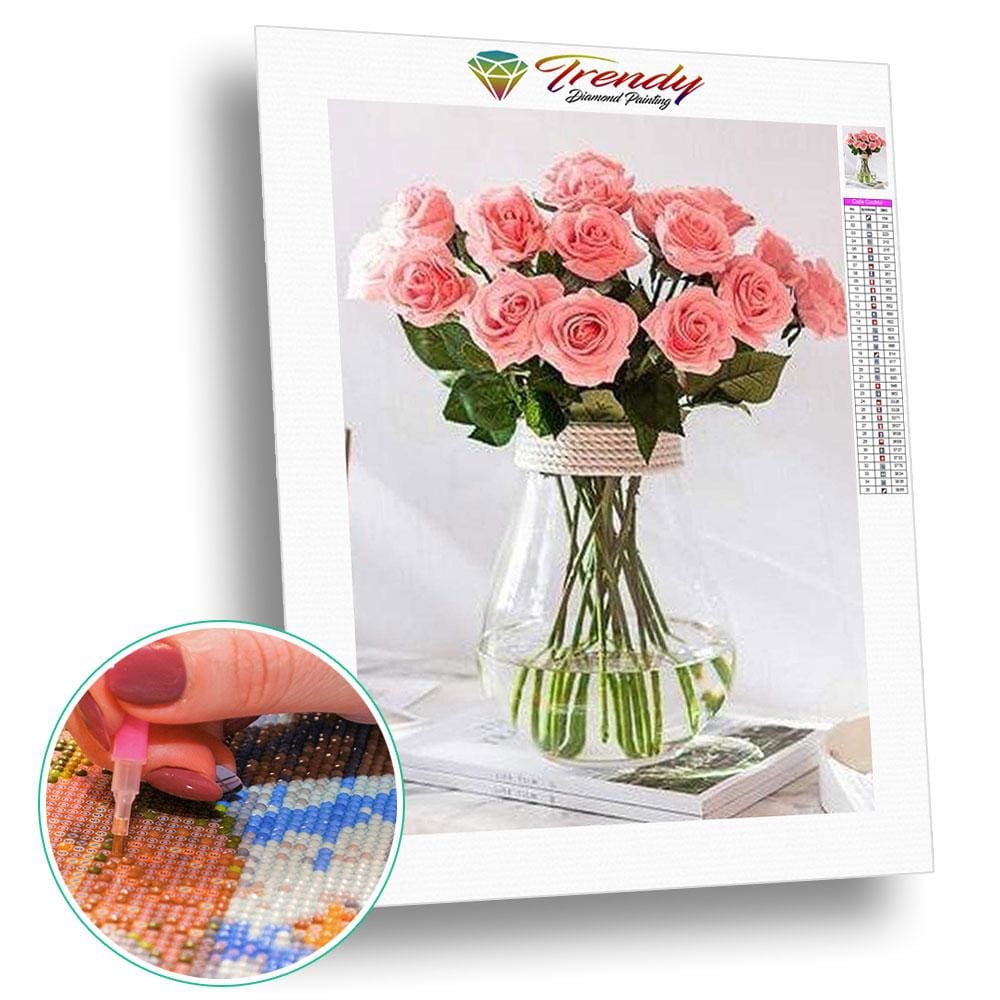 Bouquet de Roses dans leur vase - modèle M008 | Broderie diamant kit complet - Fleur Fleur et plante Produit