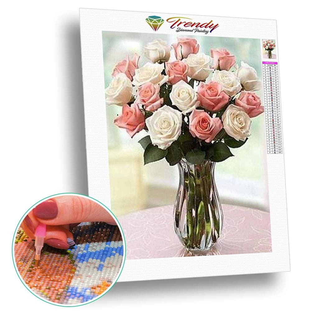 Bouquet de Roses dans leur vase - modèle M009 | Broderie diamant complet - Fleur Fleur et plante Produit