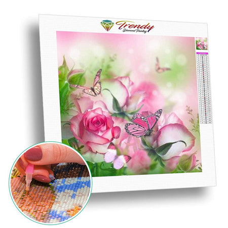 Bouquet de roses et arum aux couleurs pastelles - modèle M002 | Broderie point de diamant - Fleur Fleur et plante Produit