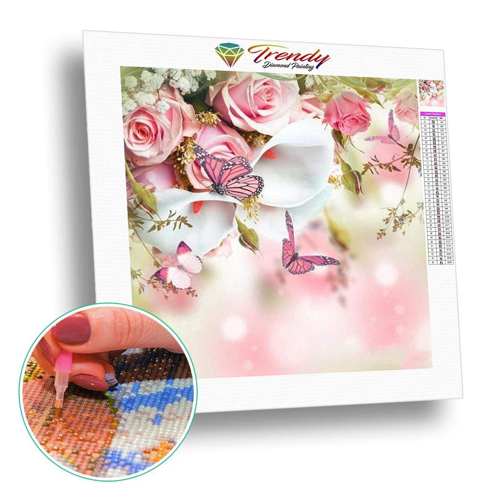 Bouquet de roses et arum aux couleurs pastelles - modèle M003 | Kit broderie - Fleur Fleur et plante Produit