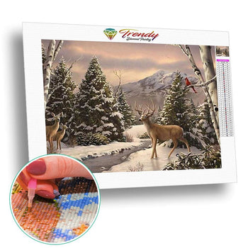 Cerfs en hiver au bord dune rivière | Broderie diamant - Animaux Autres animaux Produit