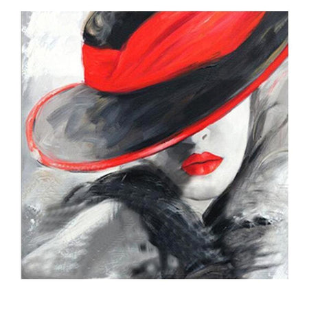 Chapeau rouge et noir | Broderie de diamant - Portrait Produit