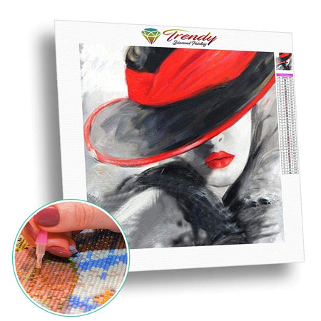 Chapeau rouge et noir | Broderie de diamant - Portrait Produit