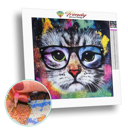Chat à lunettes | Diamond painting complet - Animaux Chat Produit