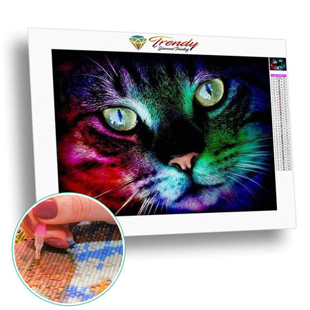 Chat coloré dans le noir | Tableau de diamant - Animaux Chat Produit