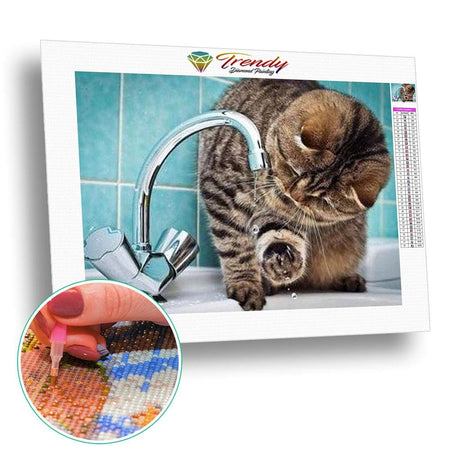 Chat jouant avec le robinet - modèle M002 | Broderie diamant kit - Animaux Chat Produit