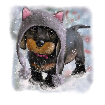 Chien saucisse avec un bonnet de chat | Broderie diamant complet - Animaux Chien Produit